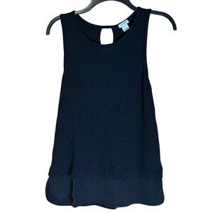 J.Crew Black Sleeveless Keyhole Back Tank Top Small Layered‎ Hem Viscose Blend